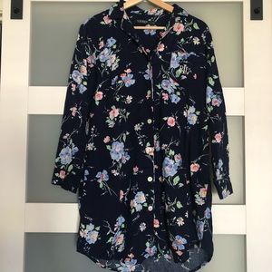 LAUREN Ralph Lauren S Pajama Sleep Shirt Dress Nightgown Floral Navy Embroidered